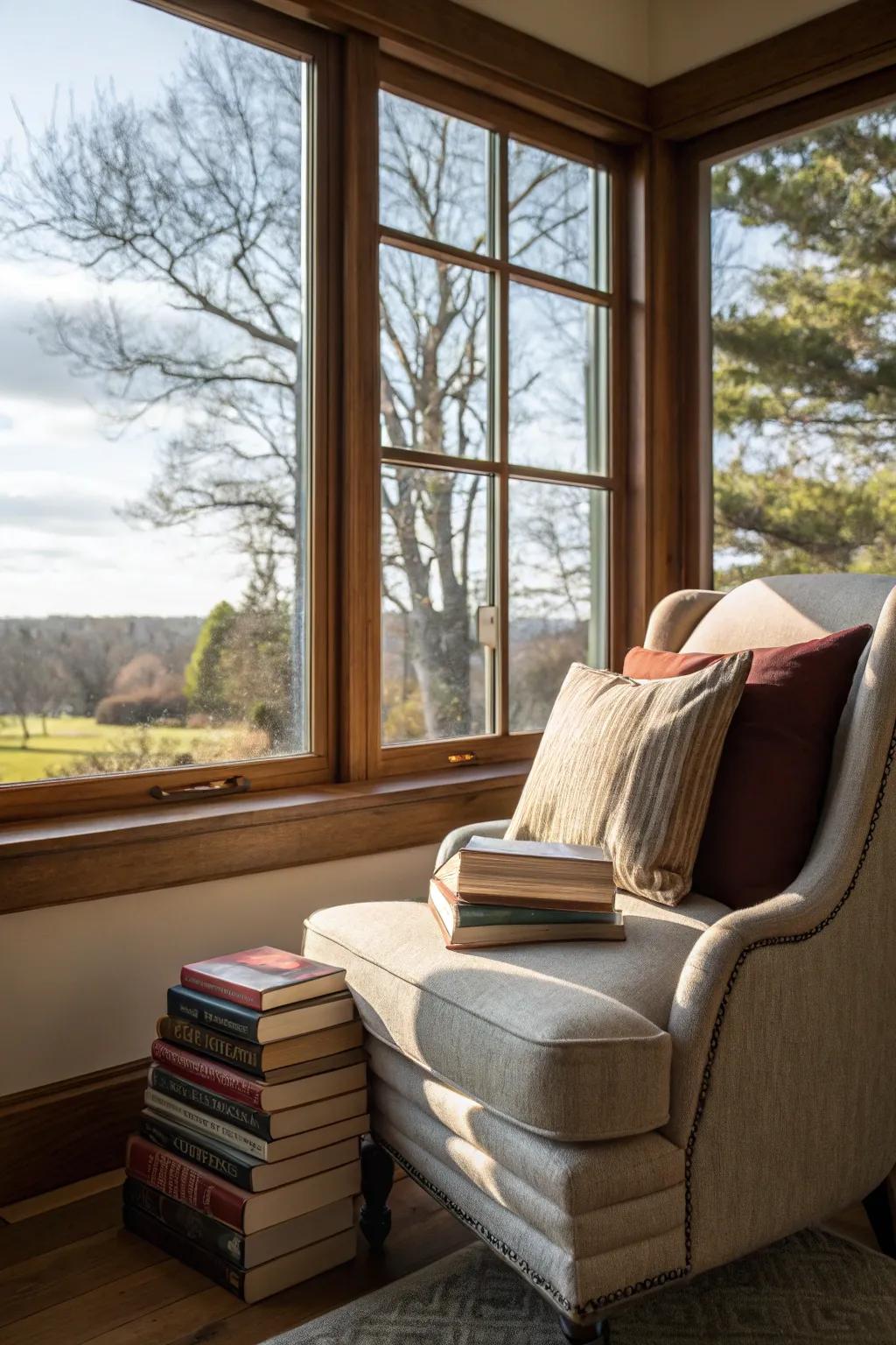 Transform your picture window area into a serene reading nook.