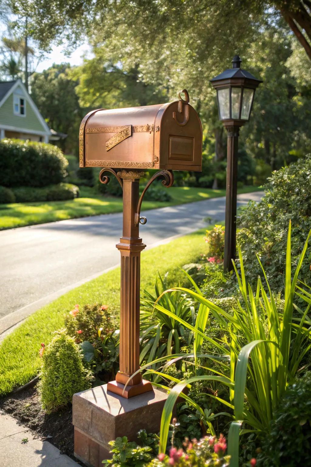 Copper mailbox posts offer a warm and elegant look.