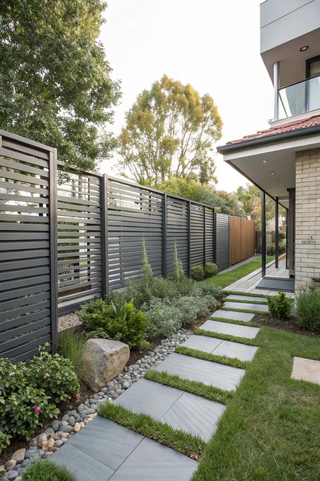 Horizontal slats provide a sleek, cohesive look