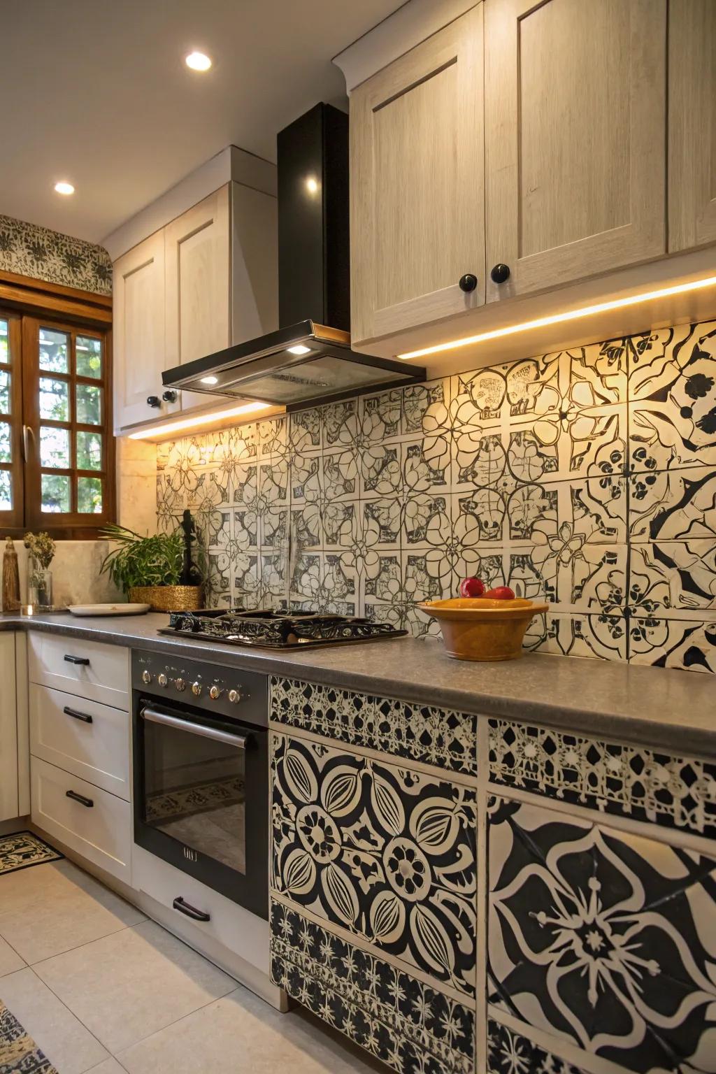 Moroccan tiles bring an exotic flair to the kitchen.