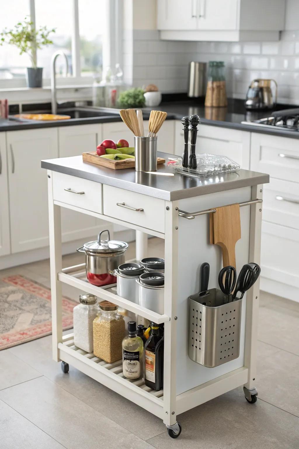 Convenient accessory holders on a kitchen island