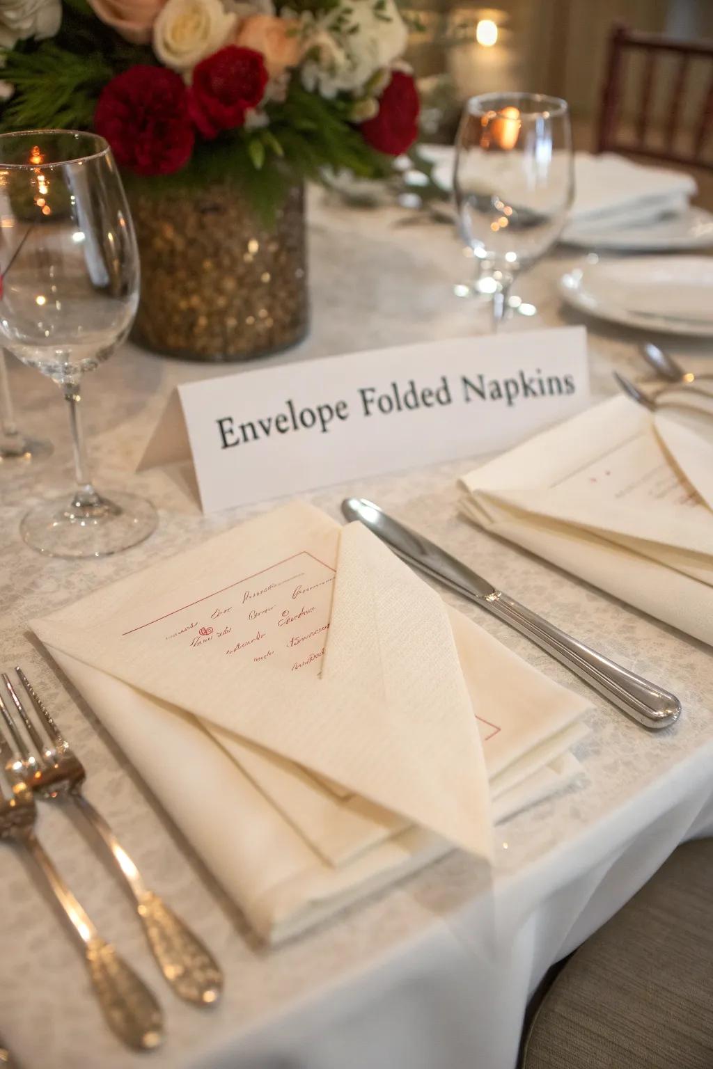 The Envelope Fold is perfect for adding a personal touch to your table.