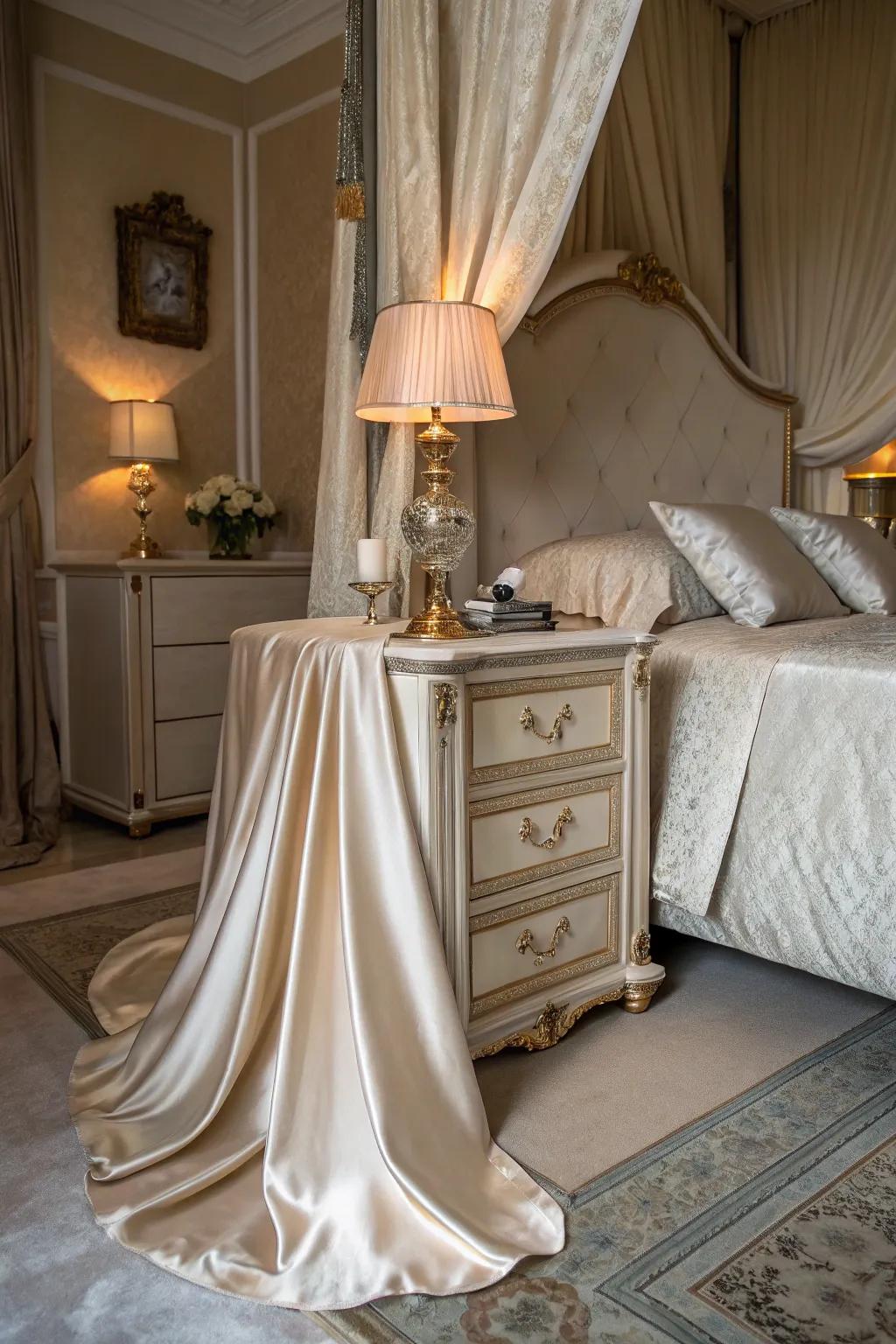 Silk layers add luxury.