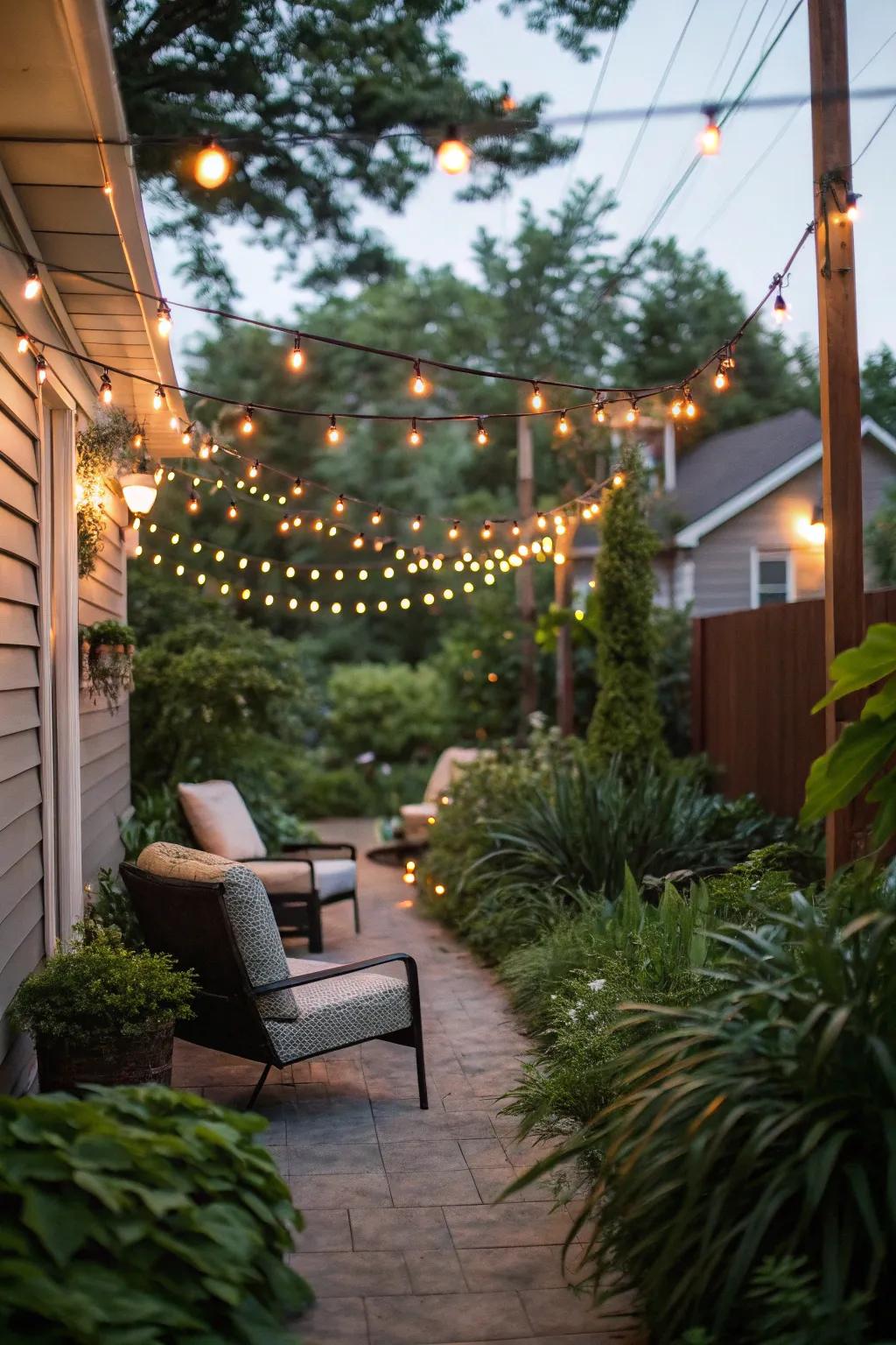 String lights add a whimsical touch to any outdoor area.