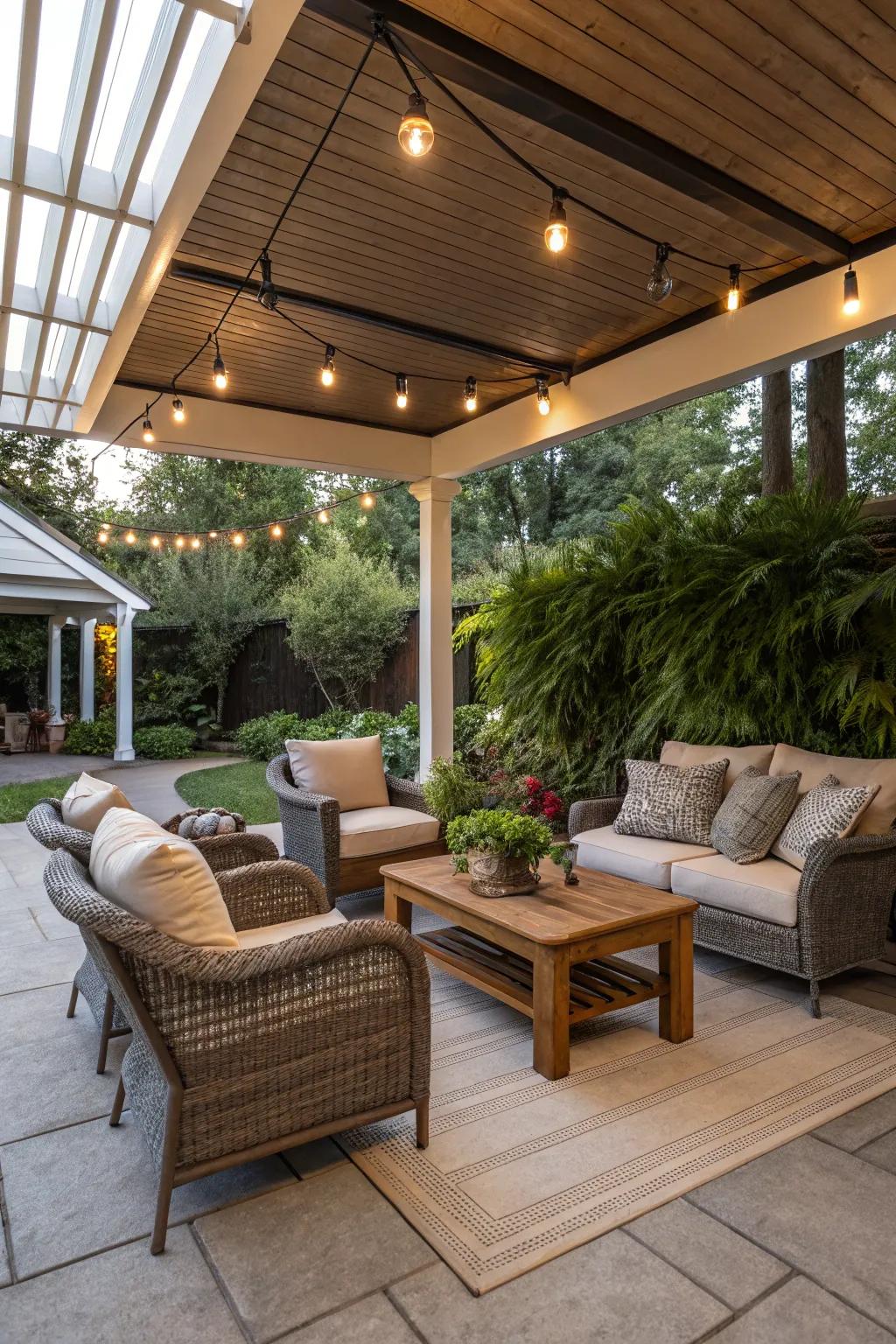 Covered patios offer all-season outdoor enjoyment.