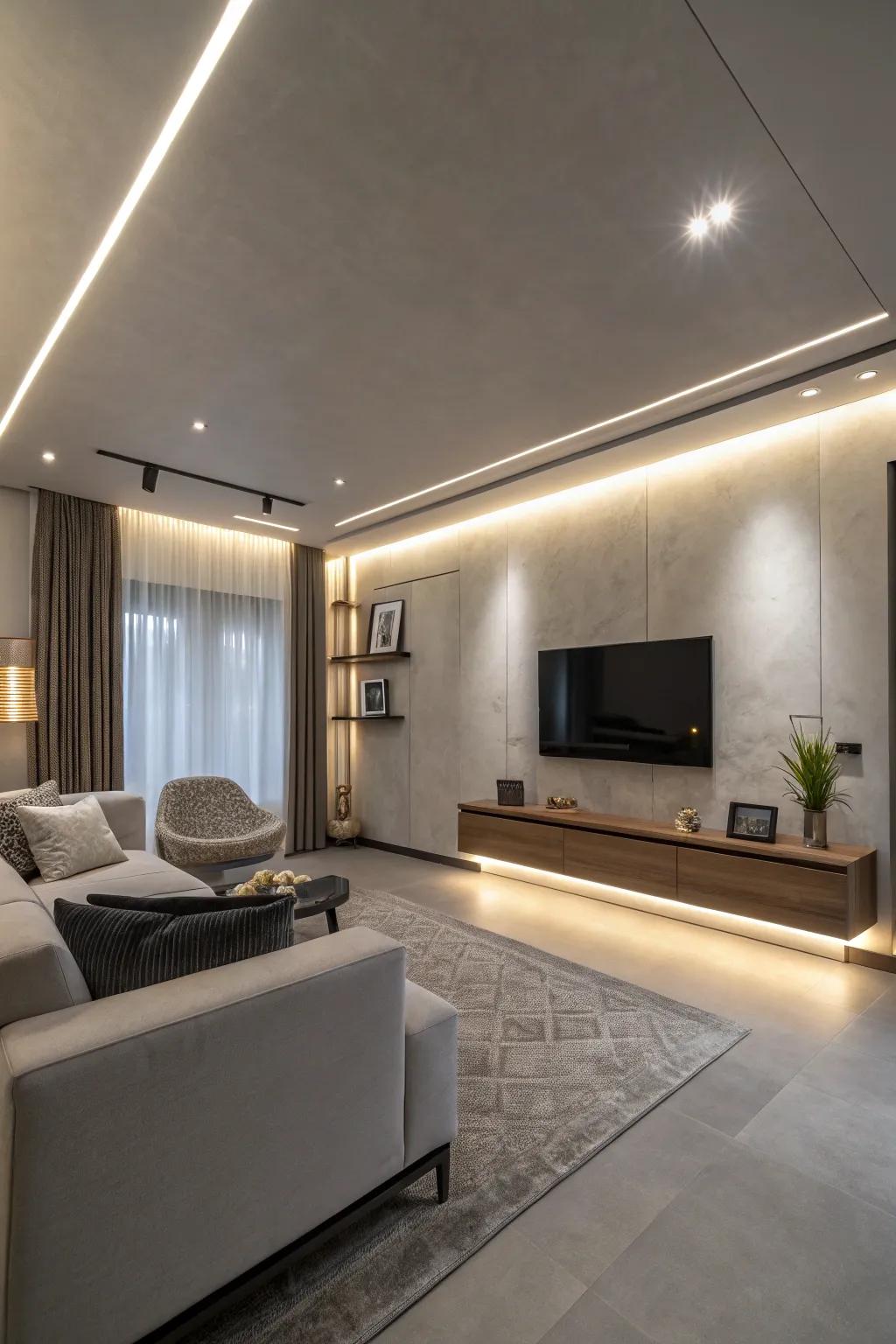 Achieve a modern look with hidden LED cove lighting.