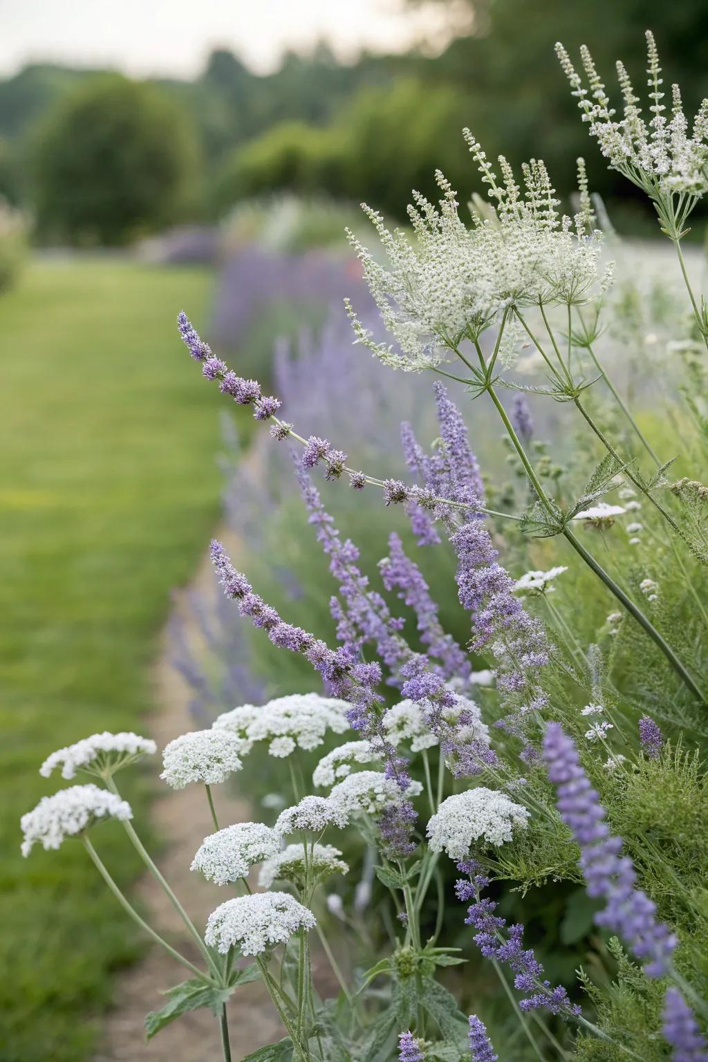 A subtly elegant garden featuring Silver Queen and plume weed.