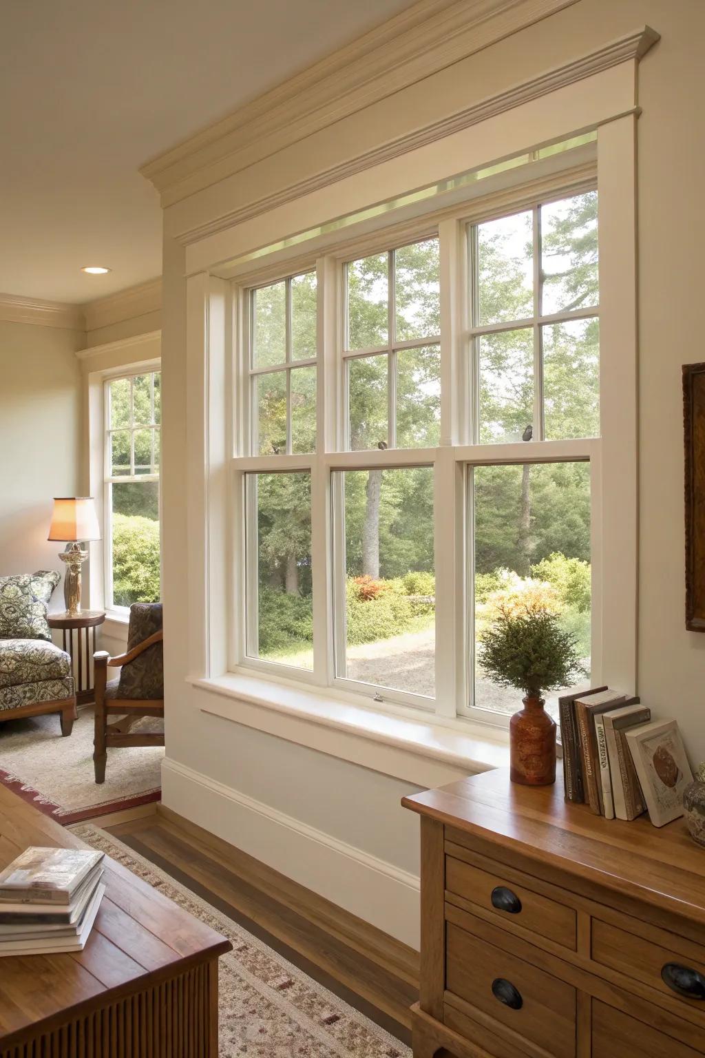 Puritan-style trims offer balance and simplicity.