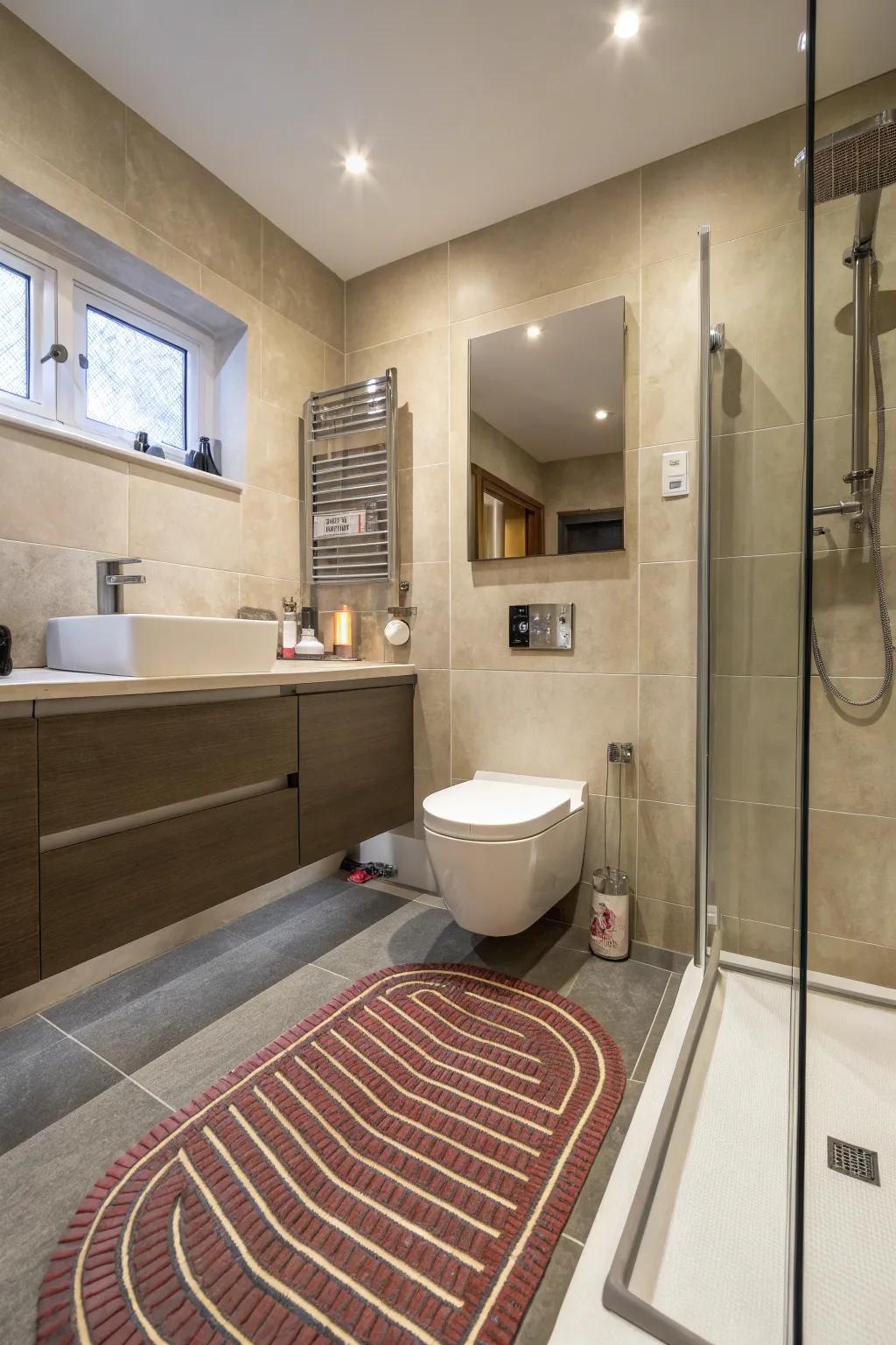 Underfloor heating imparts warmth without occupying space.