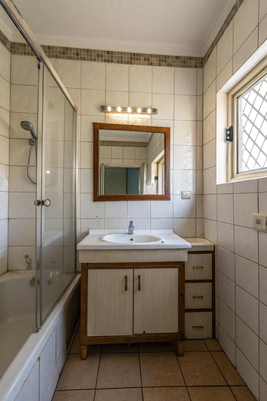 Strategically placed mirrors can make your bathroom feel more spacious.