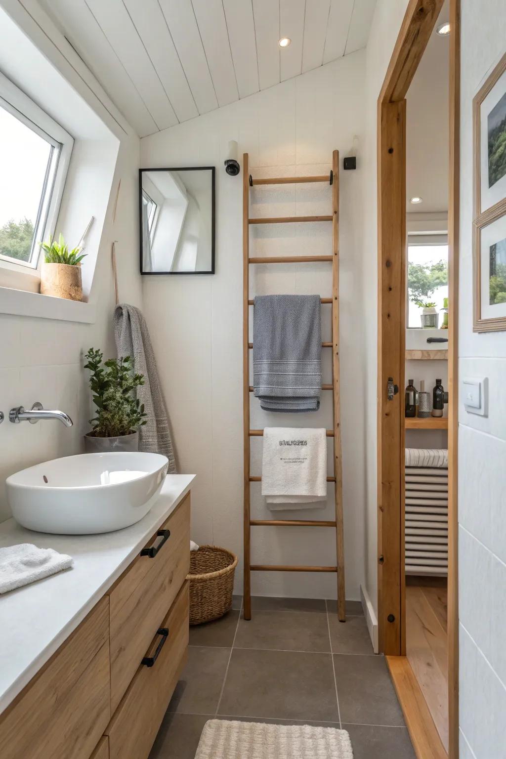 Petite towel ladders maximize vertical space with style.
