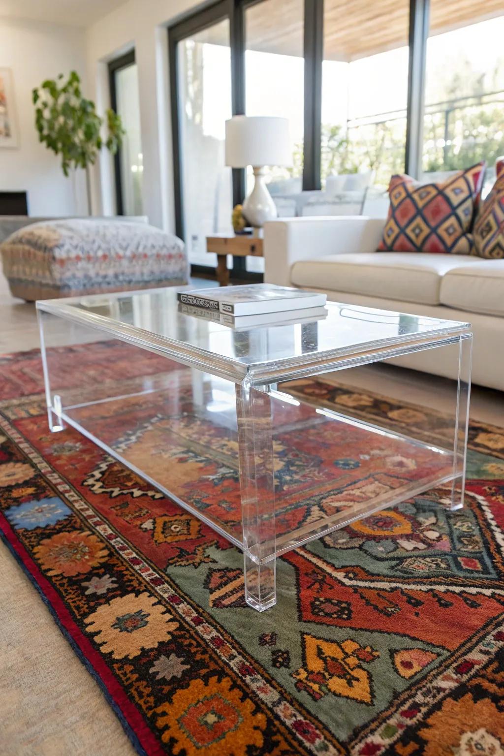 Acrylic tables offer a nearly invisible elegance for small spaces.