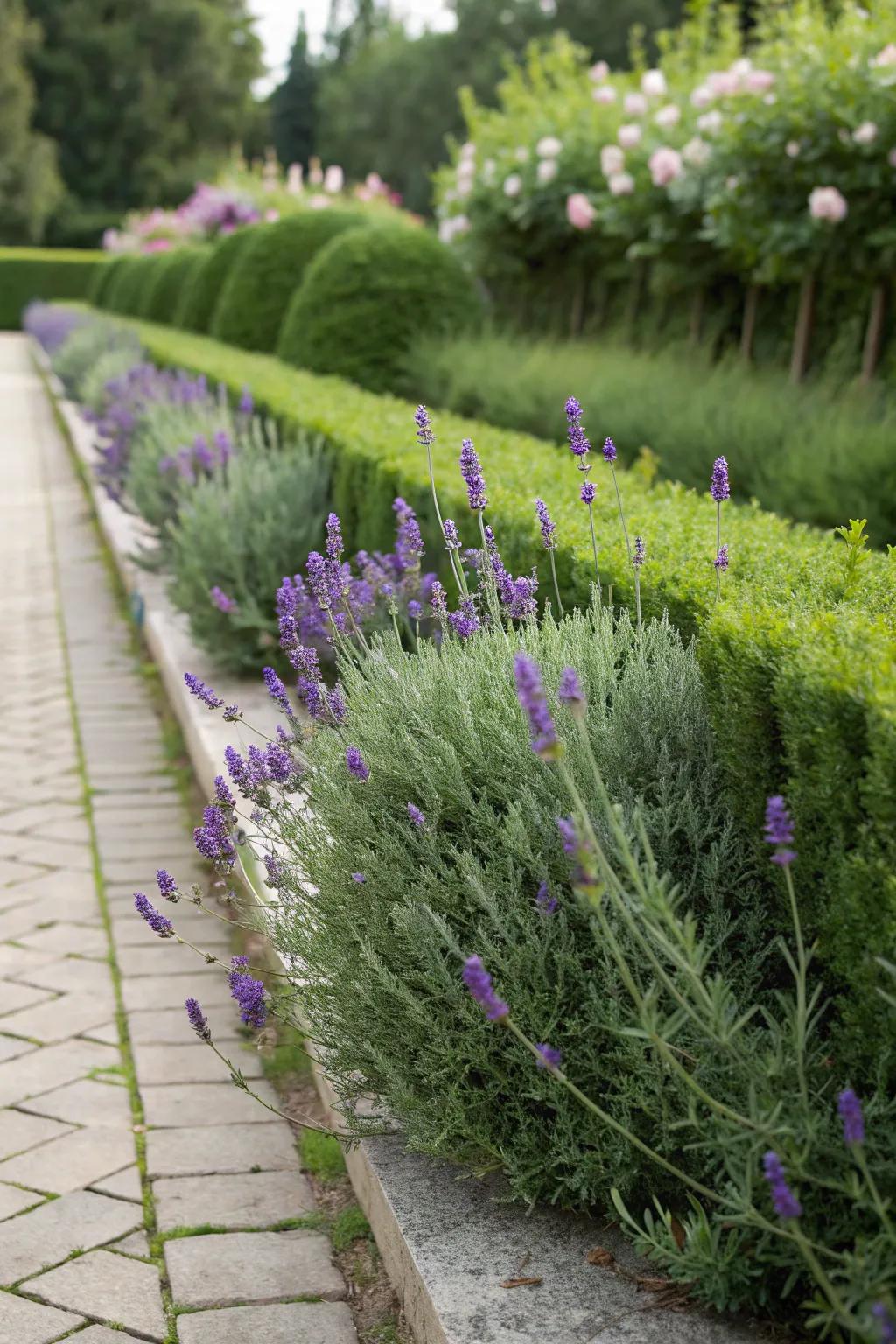 Aromatic herbs forming a fragrant garden hedge.