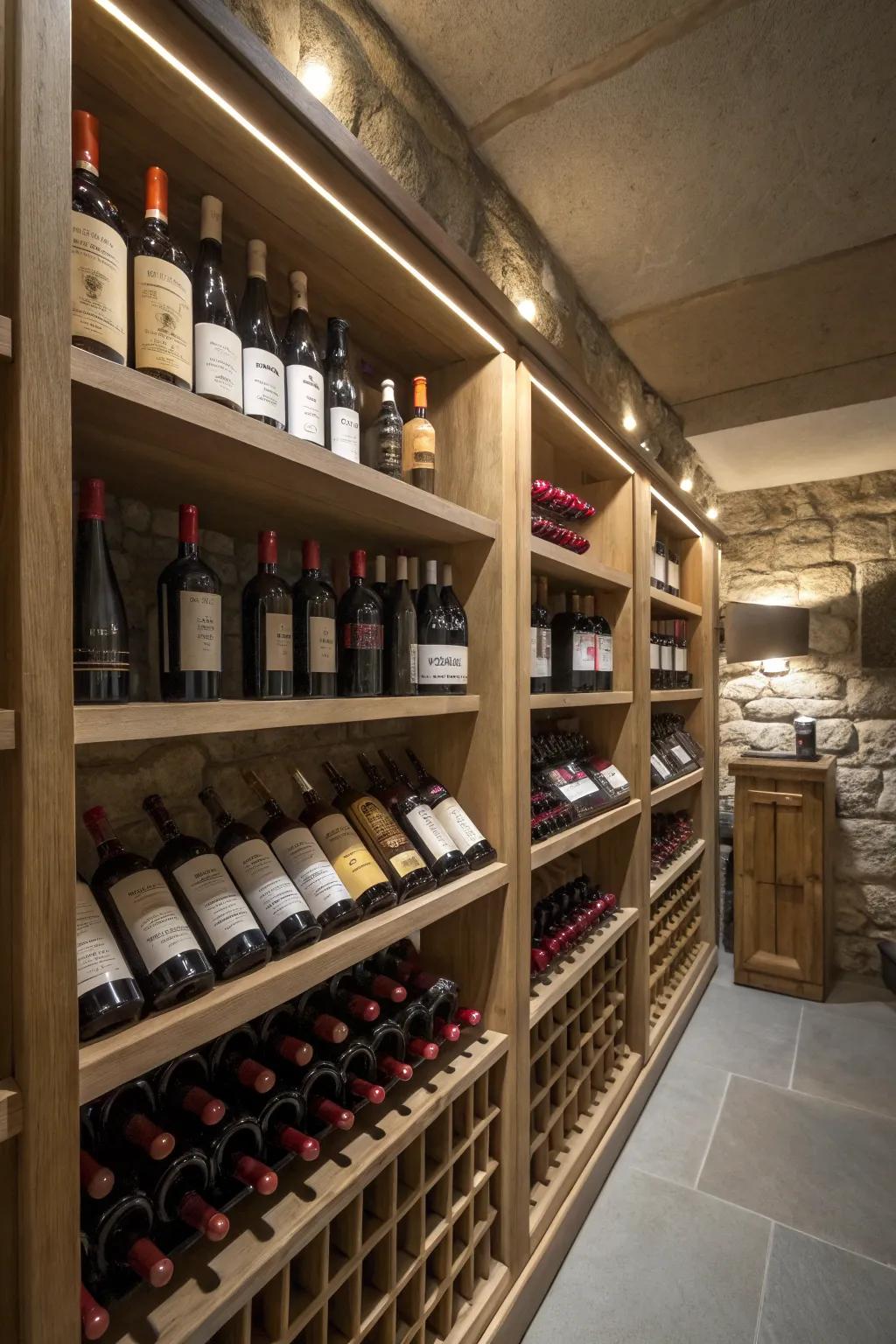 Custom shelving adds a personal touch to your wine cellar.