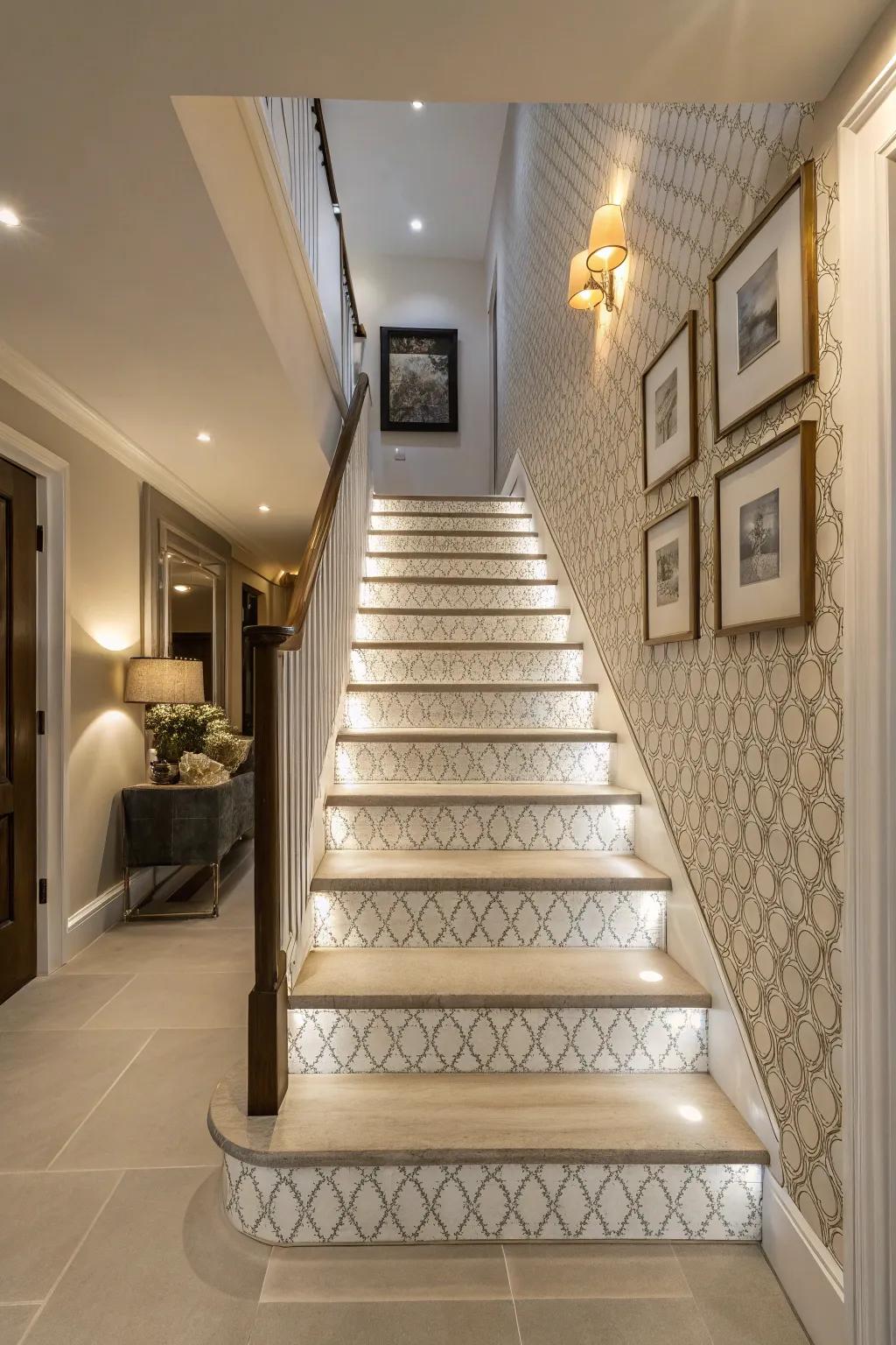 Textured wallpaper can give your staircase some style.