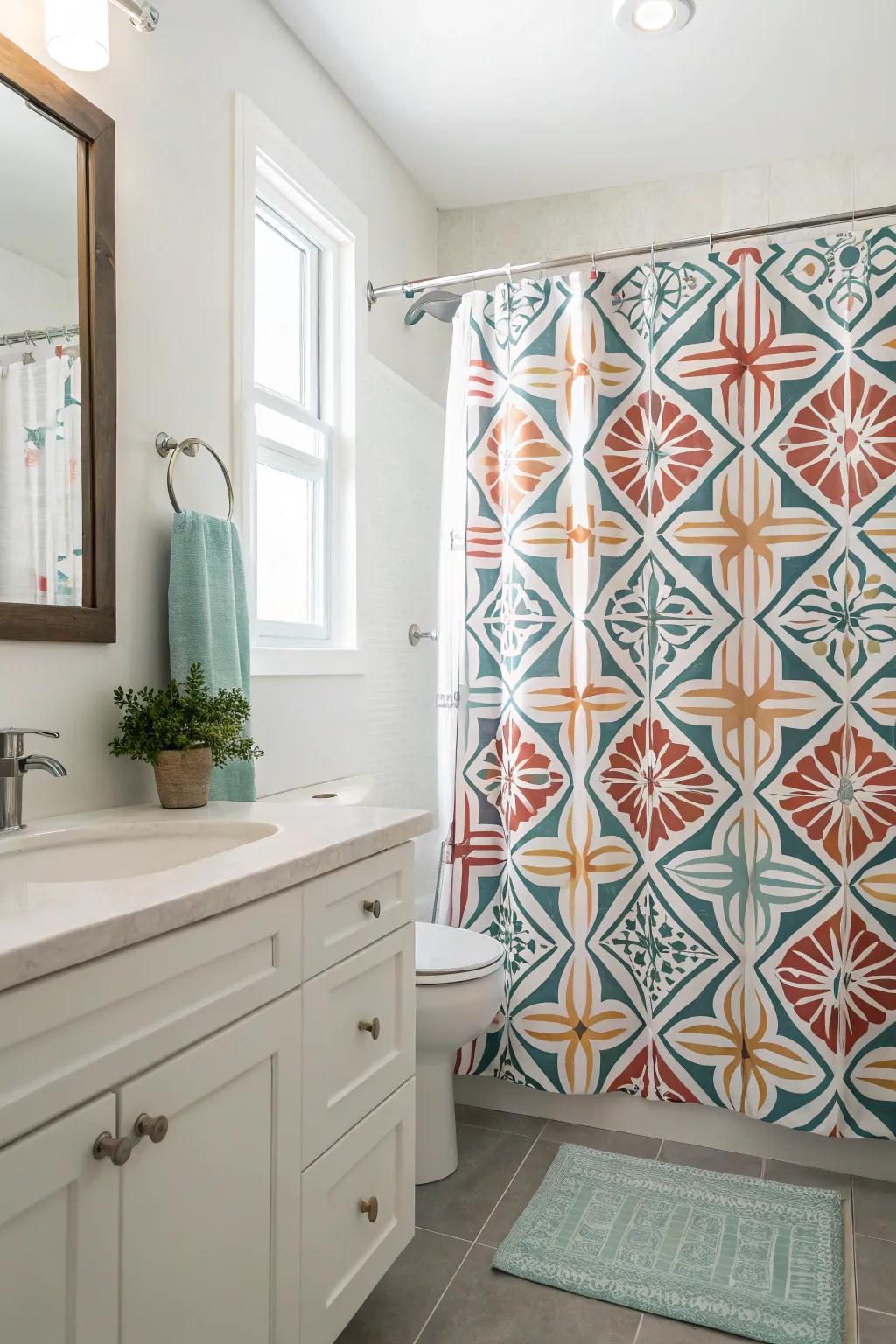 Geometric patterns provide a modern flair to your bathroom.