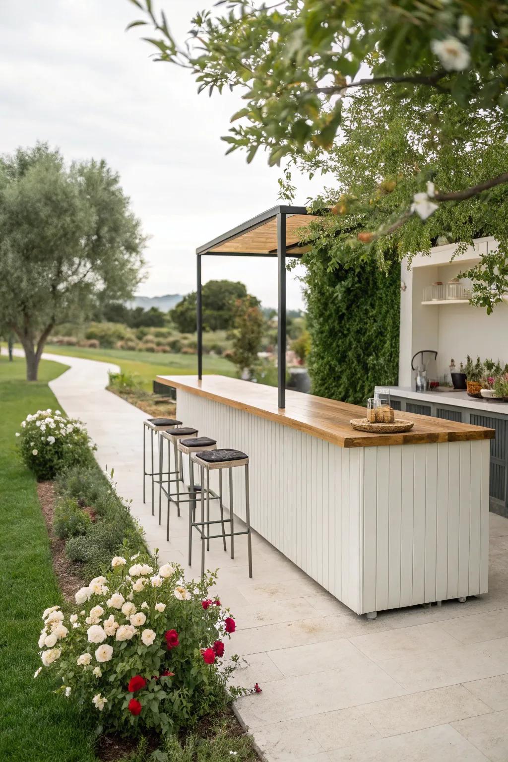 A sleek minimalist bar offers a serene and sophisticated ambiance.