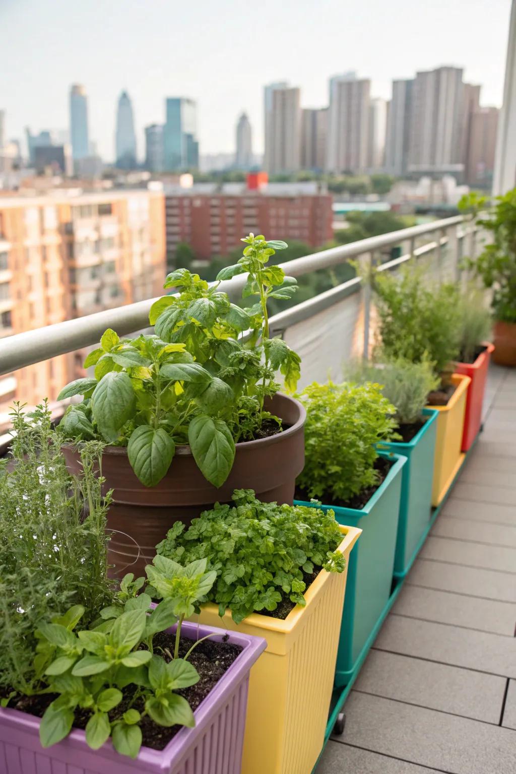 Herbs thriving in containers, perfect for limited spaces and urban environments.