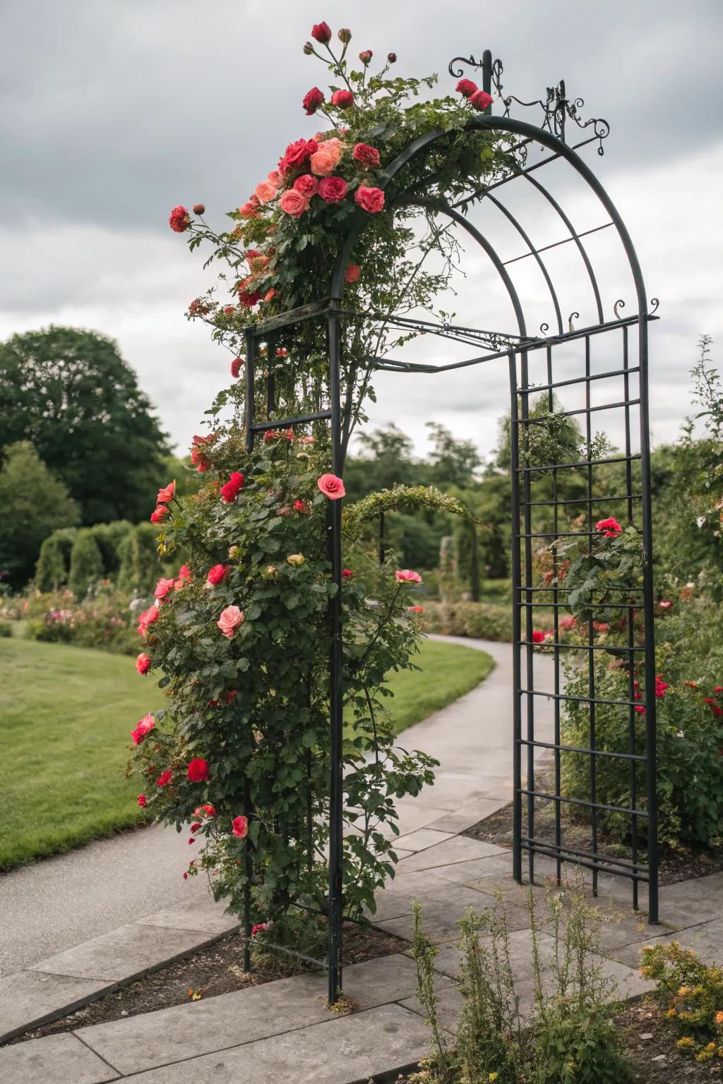 Combine strength and style with a metal trellis.