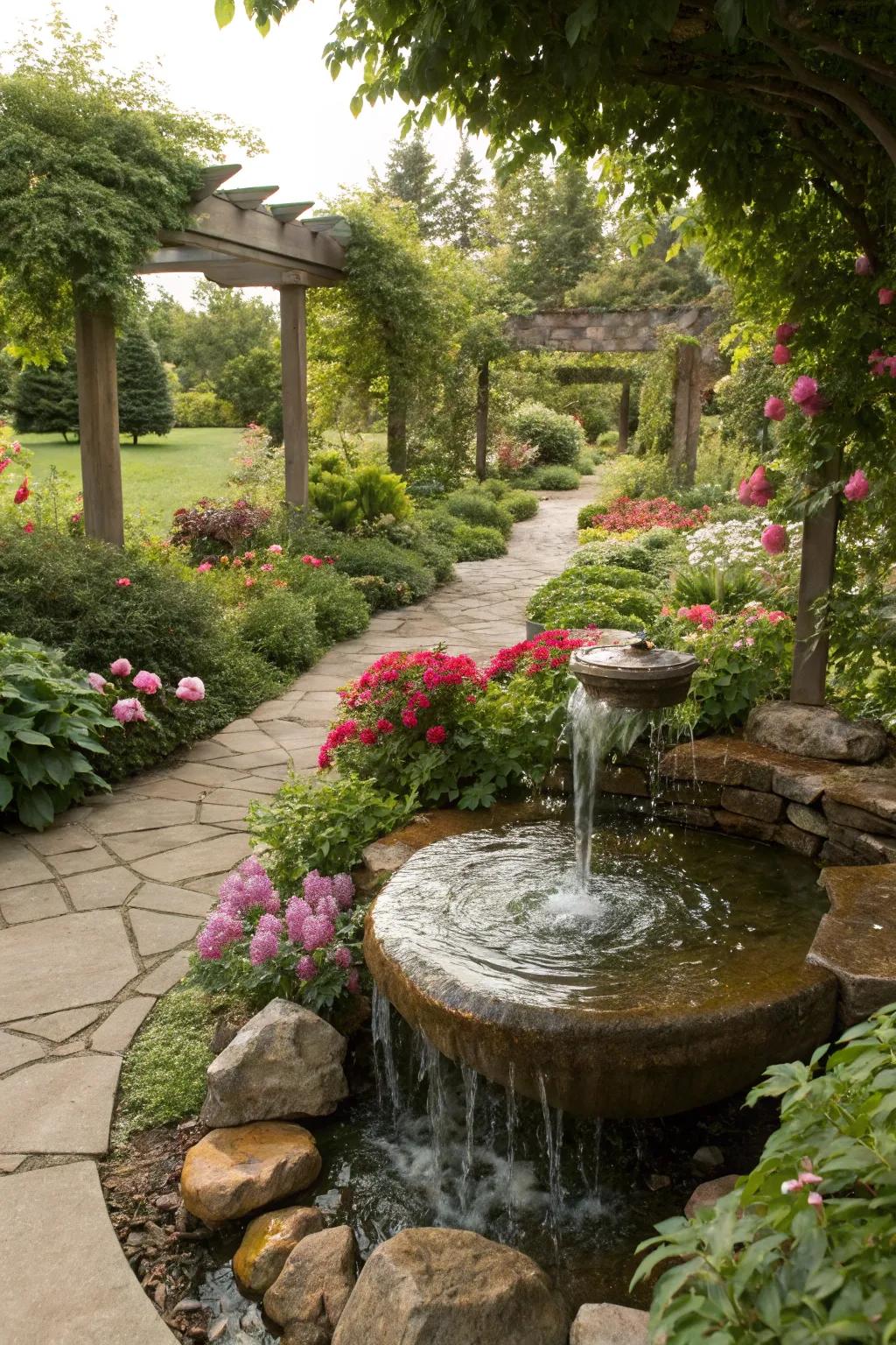 Lush foliage enhances the natural sensation of water elements.