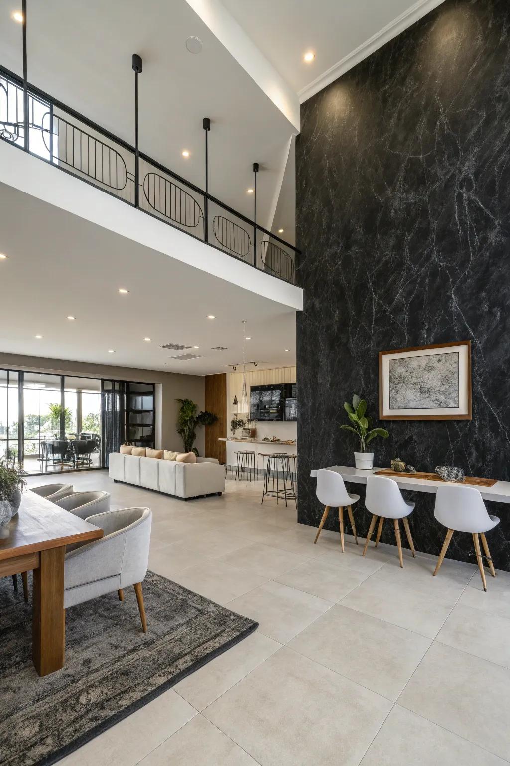 Add sophistication to open spaces with a black Venetian plaster wall.