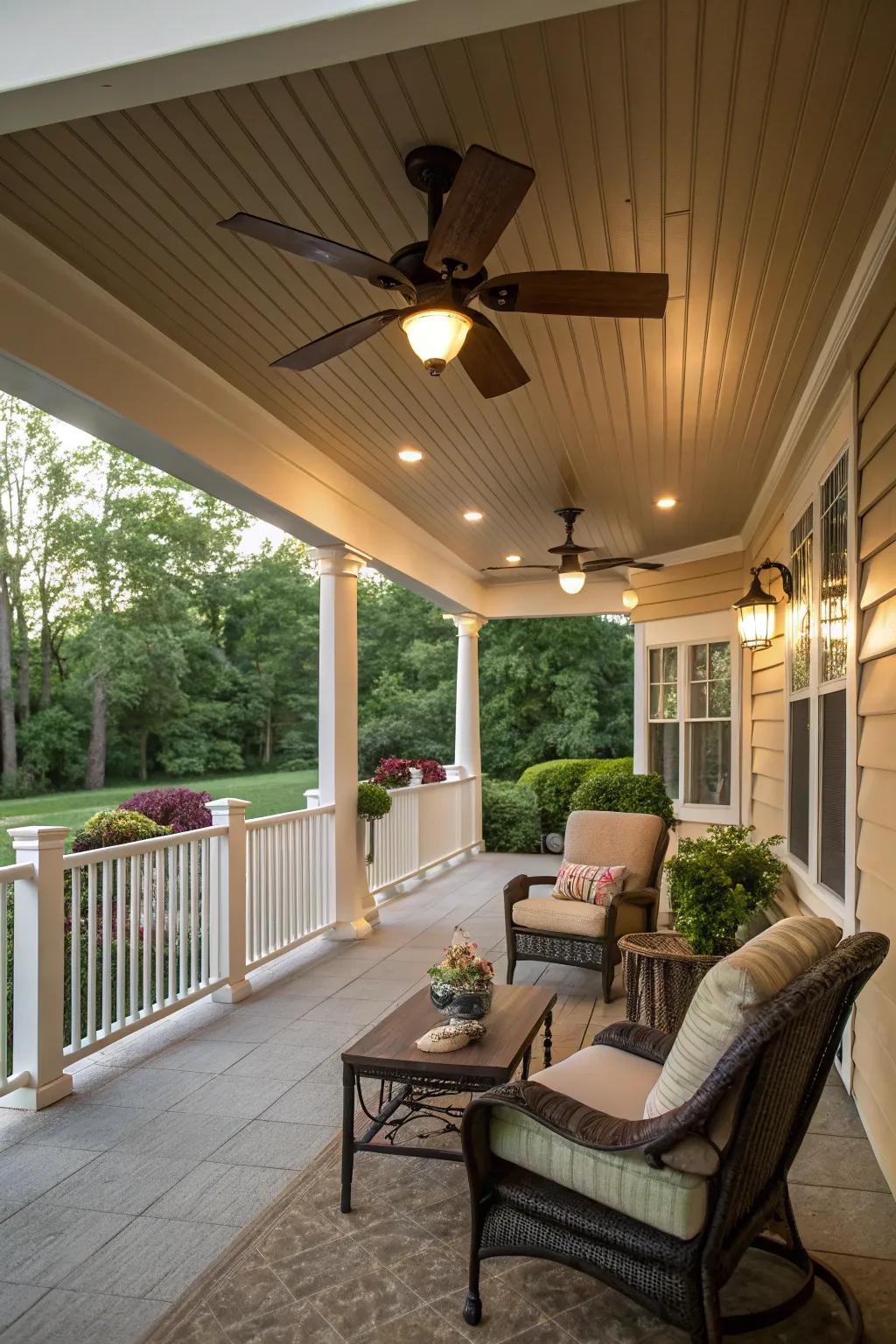 Vinyl ceilings with fans provide both design and comfort.