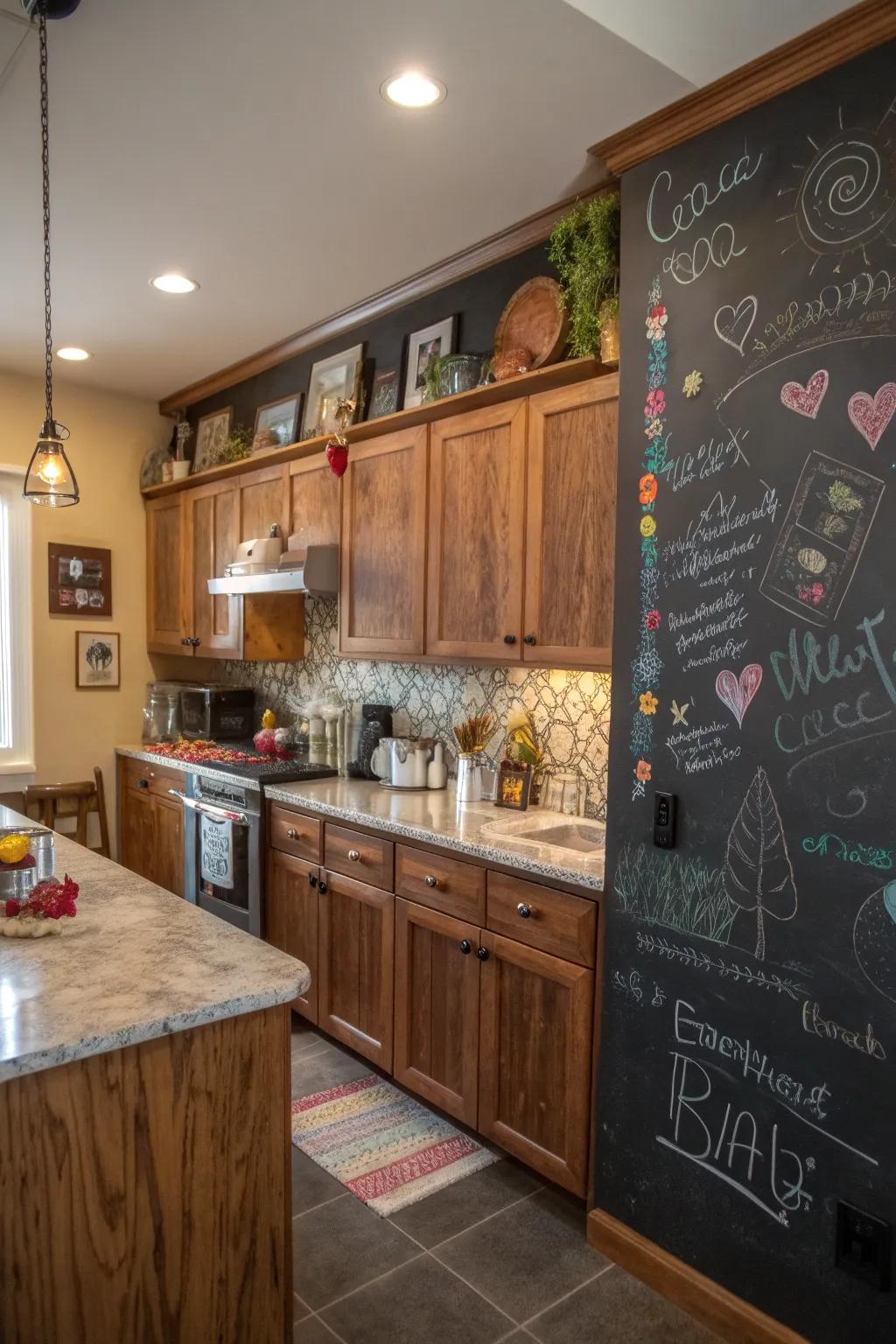 Chalkboard walls add a fun, functional element for creativity.