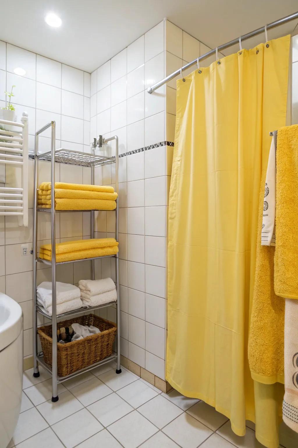 A refreshing bathroom with yellow accents.