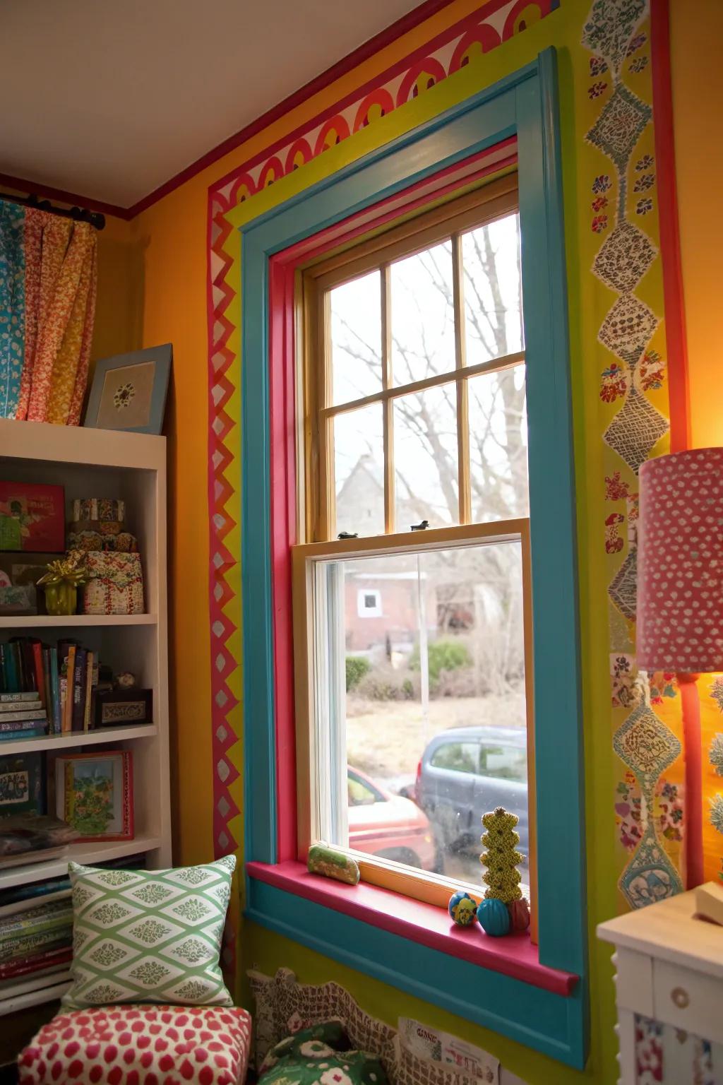 Brightly painted trim adds a playful touch to any window.