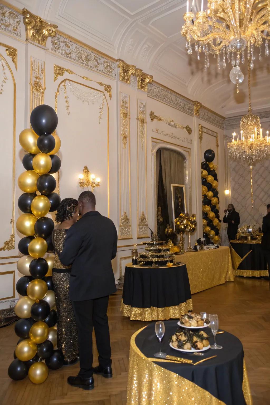 Celebrate in style with a sophisticated black and gold soiree.