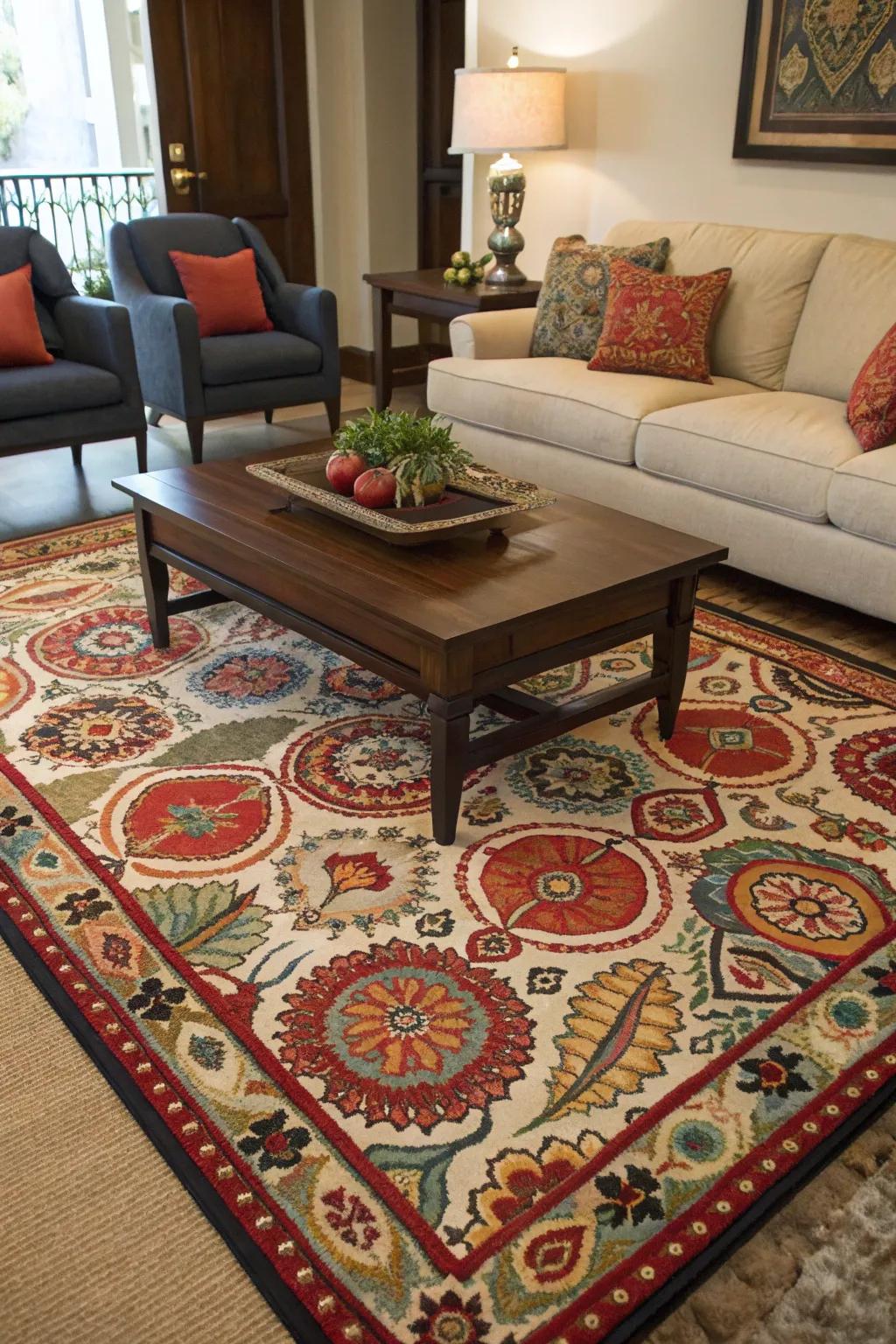 Define your space with a textured area rug.