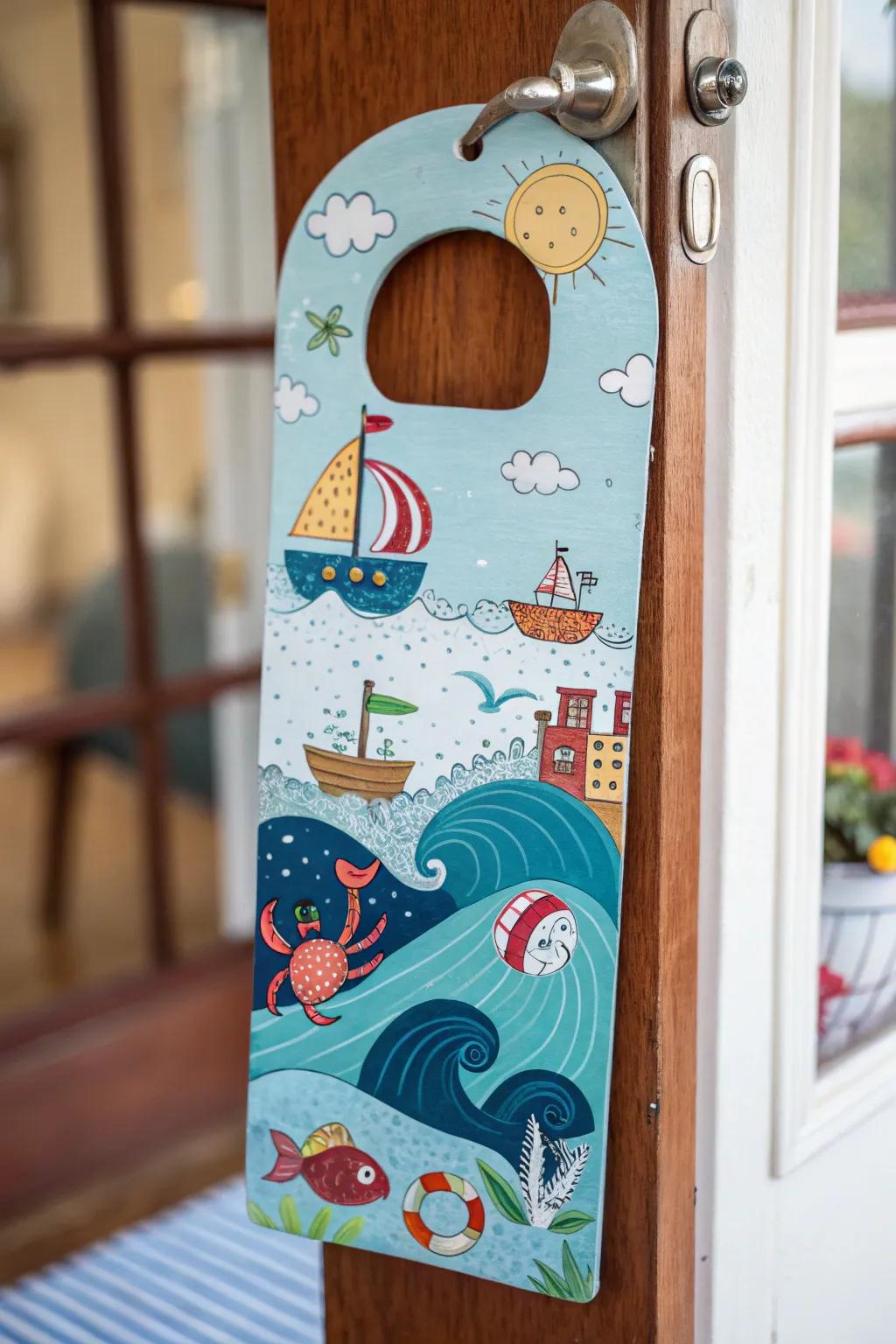 A refreshing ocean-themed door hanger with nautical elements.