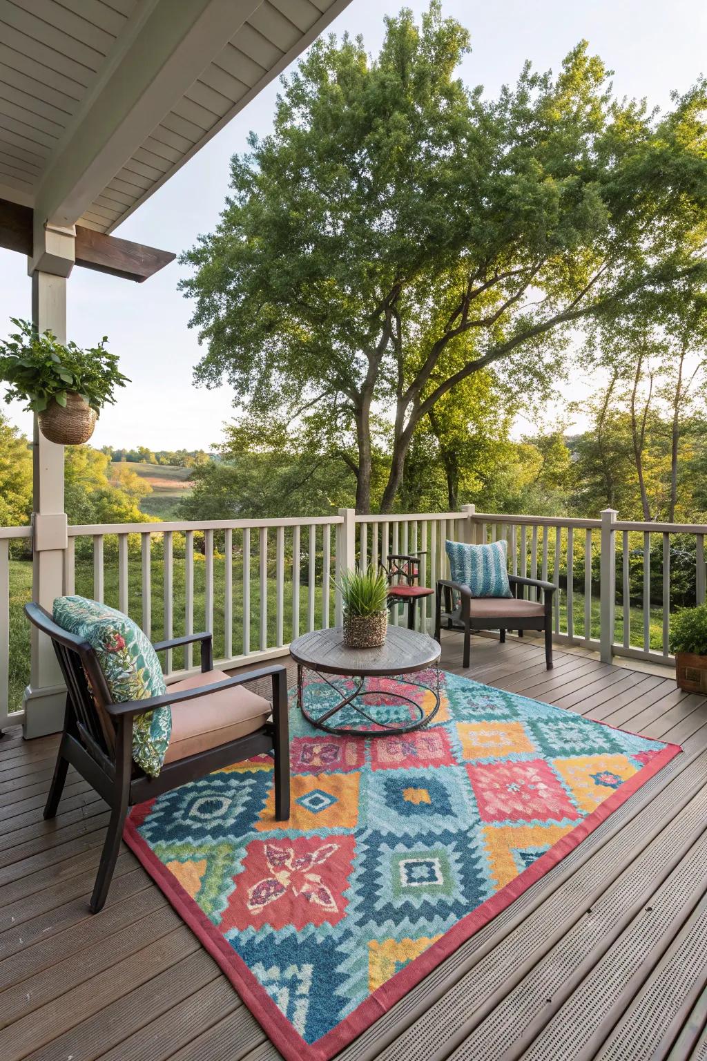 Outdoor rugs introduce color and comfort to your deck.