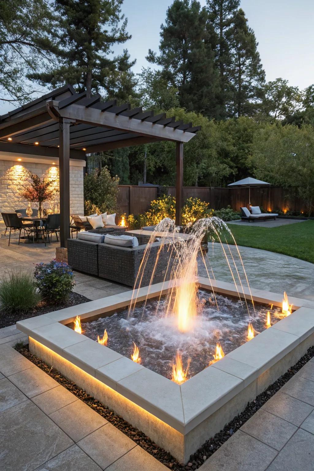 Experience the captivating contrast of fire and water in your garden design.