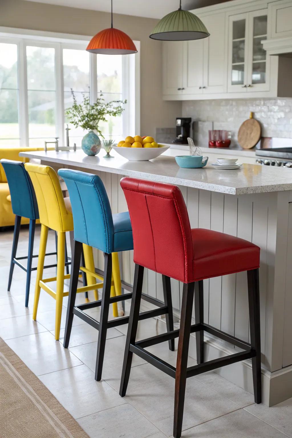 Bold accent bar stools with backs making a statement.