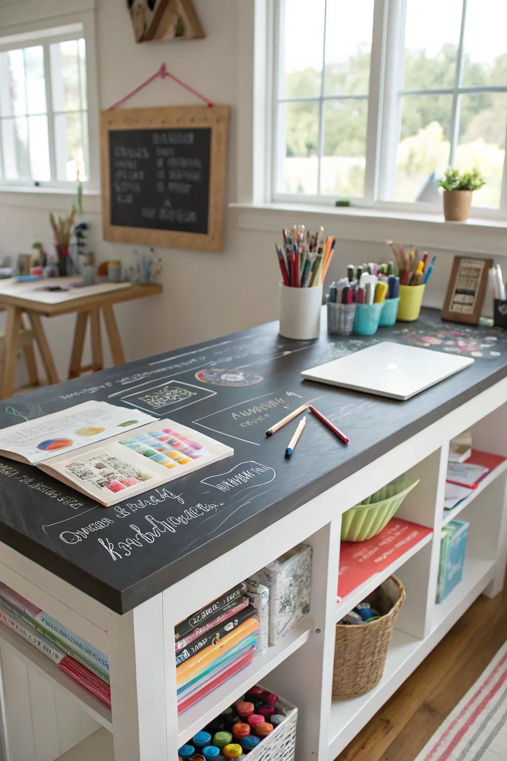 Personalized bar table with a creative chalkboard surface.