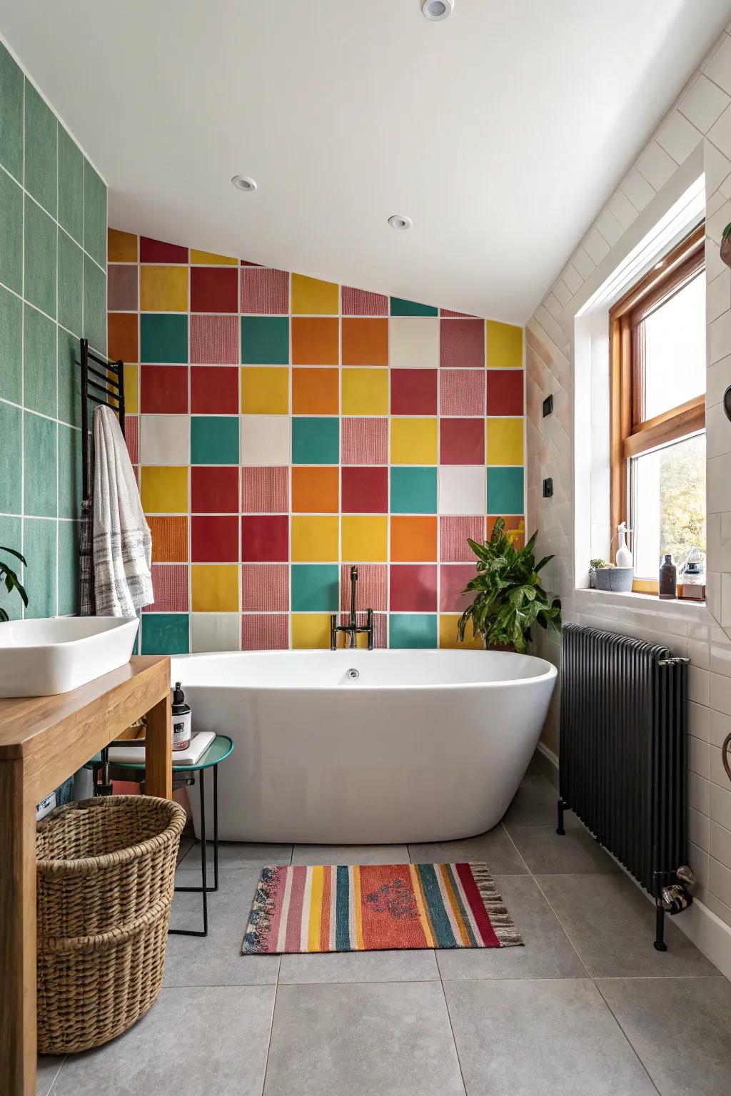 A statement tile wall becomes the focal point in this bathroom.