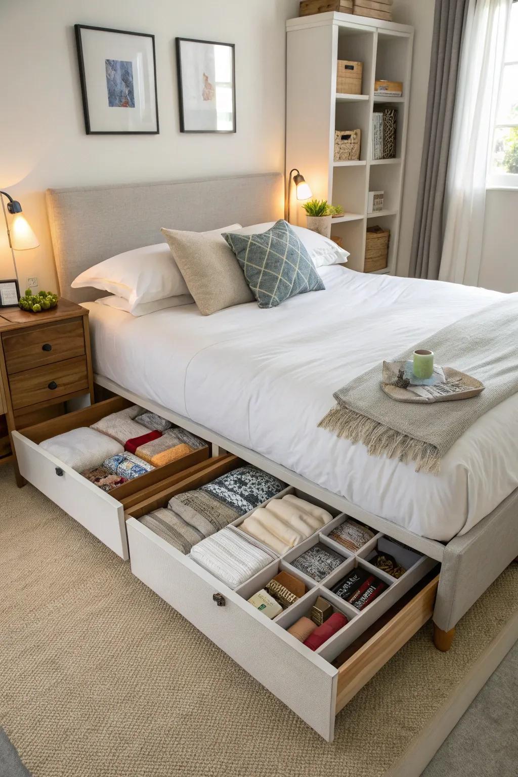 Under-bed storage is a smart space-saving solution.