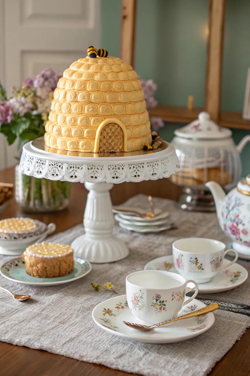 A beehive cake stand is the centerpiece of any sweet gathering.