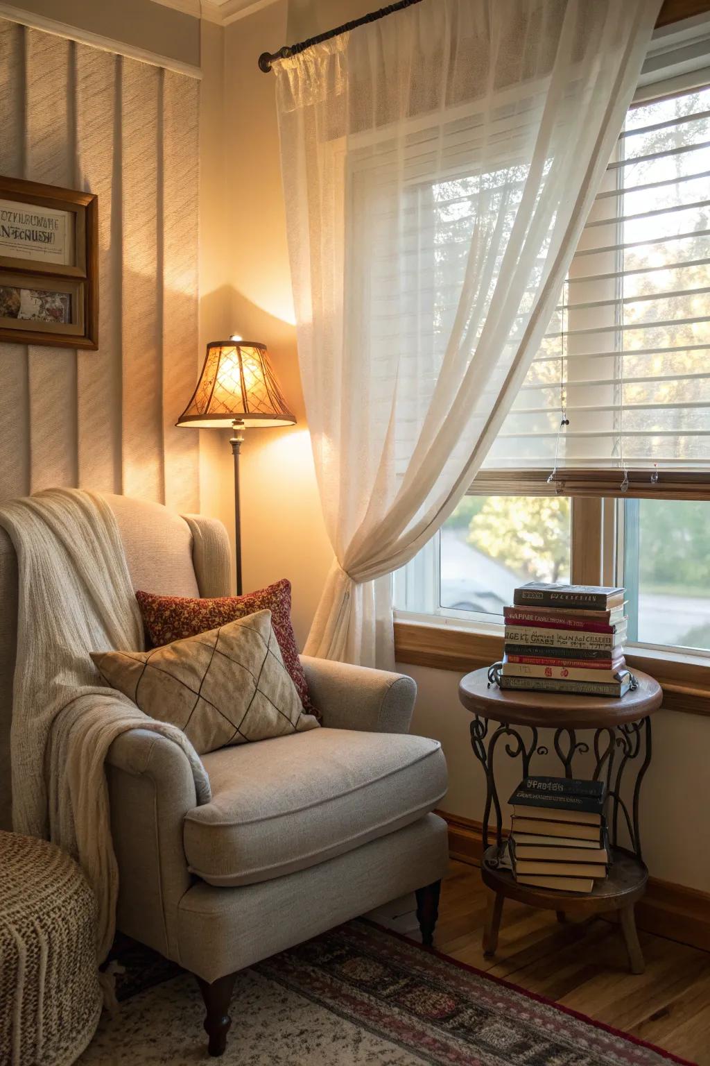 Blinds that make your reading corner inviting and comfortable.