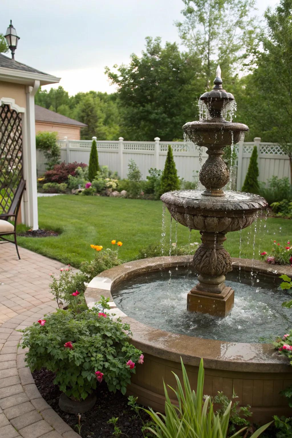 A water feature adds a peaceful element to your backyard.