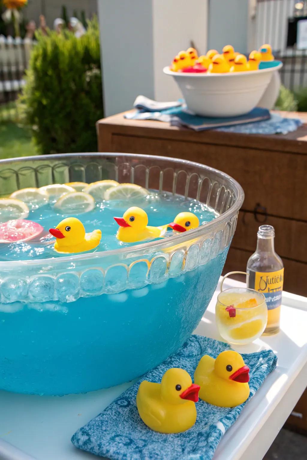 A whimsical bathtub punch bowl for drinks.