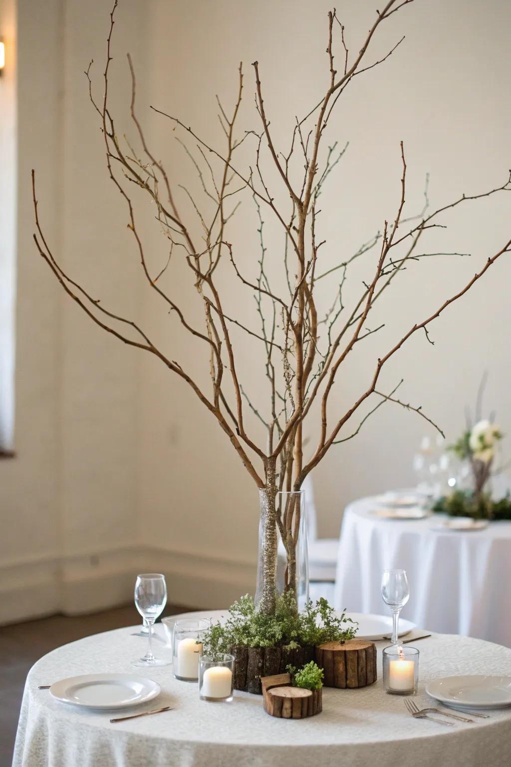 Nature-inspired branches offer a minimalist and earthy style.