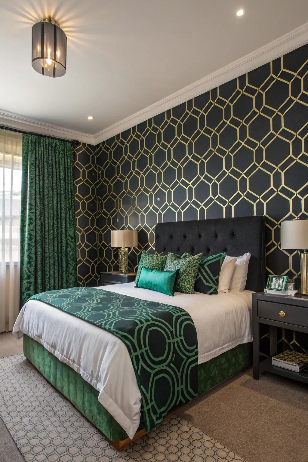 Geometric patterns providing a modern touch to the bedroom.