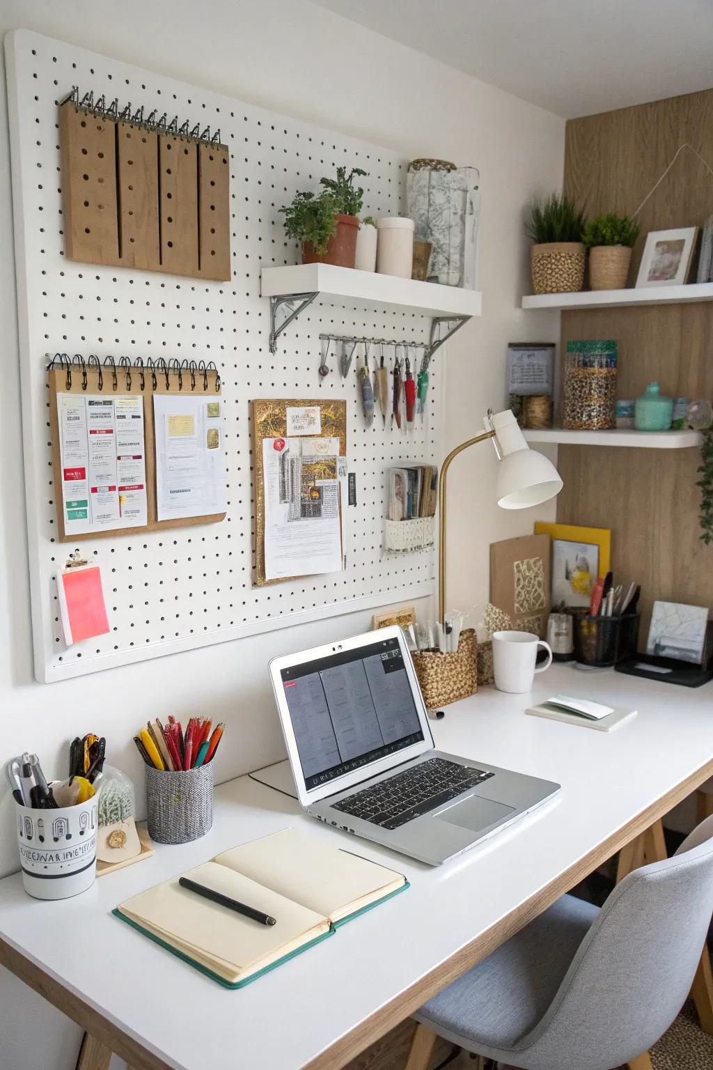 Organize stylishly with pegboards.