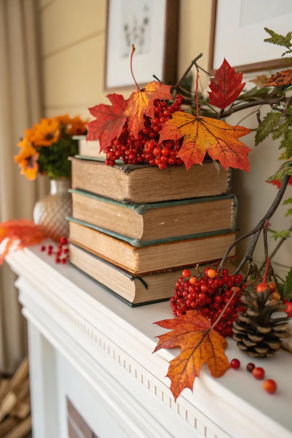 Seasonal elements blend seamlessly with book centerpieces.