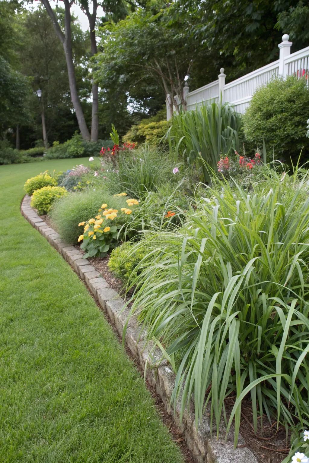 Edible lemongrass adds fragrance and utility to the garden.