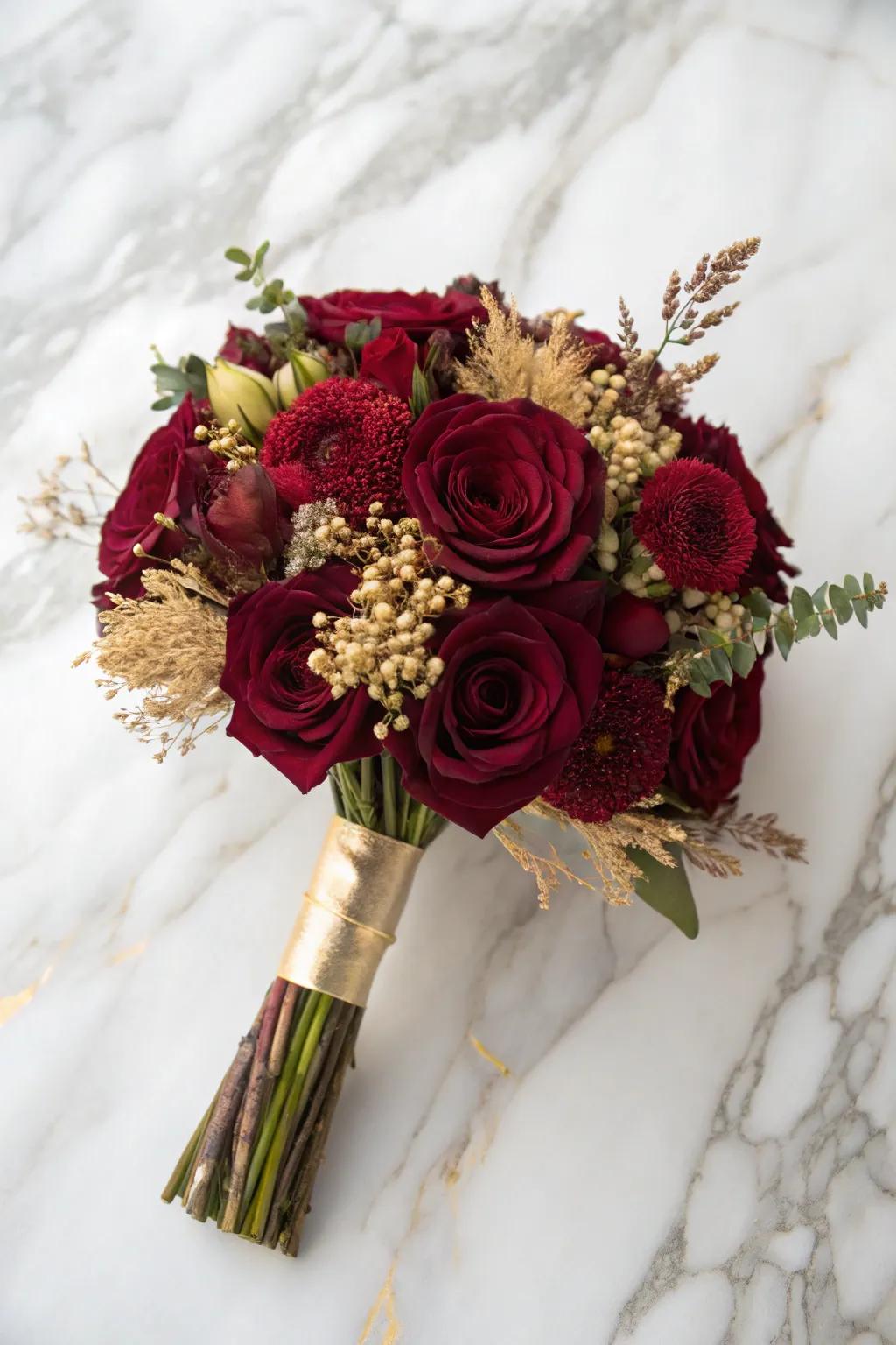 Deep red flowers with delicate gold details.