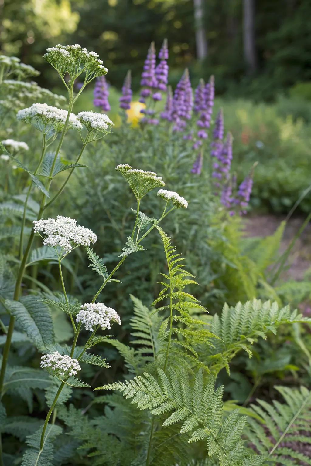 Yarrow and butterfly bush create a textured and unexpected garden duo.