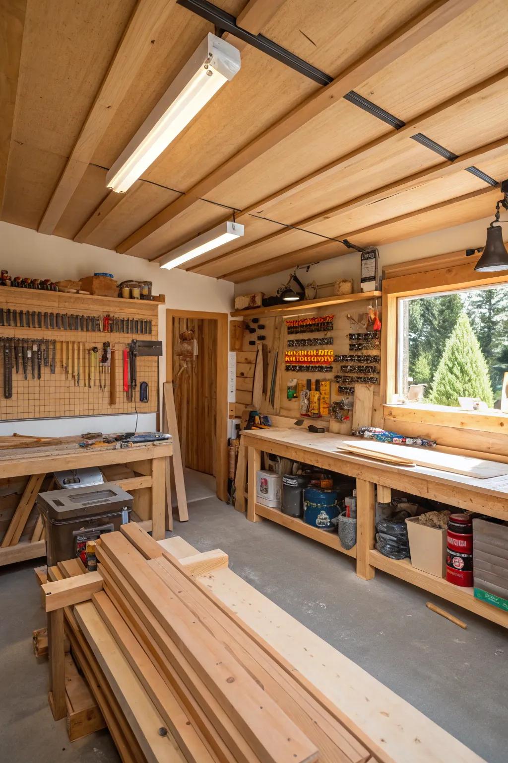 A domestic workspace prepped for a DIY amber canopy endeavor.
